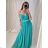 Šaty dlhé elegantné spoločenské na ramienka dámske (S/M ONE SIZE) TALIANSKA MÓDA IMPSH243670 béžová S/M