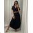 Šaty letní s páskem krátký rukáv dámské (S/M/L ONE SIZE) ITALSKÁ MÓDA IMWA222563/DUR čierna M / L