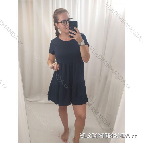 Šaty volnočasové krátký rukáv bavlněné dámské nadrozměr (M/LXL ONE SIZE) ITALSKá MóDA IM322KLAUDIA/DR tmavě modrá