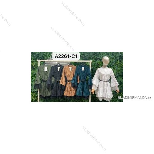 Šaty košeľové s opaskom dlhý rukáv dámske (S/M ONE SIZE) TALIANSKA MÓDA IMPBR22A2261-C1