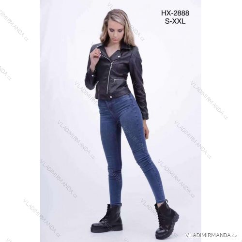 Bunda koženková dlhý rukáv dámska (S-2XL) TALIANSKÁ MÓDA IMM22HX-2888