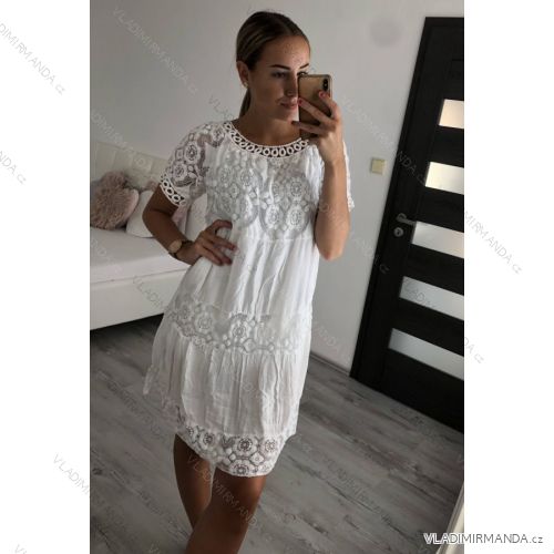 Šaty letné krajkové krátky rukáv dámske nadrozmer (L/XL ONE SIZE) TALIANSKA MÓDA IMWD22064/DR