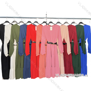 Šaty elegantné s opaskom dlhý rukáv dámske (S/M/L ONE SIZE) TALIANSKA MóDA IM422958