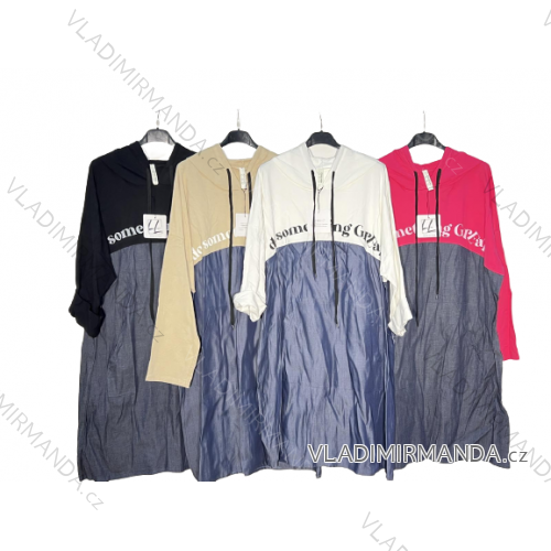 Mikinové šaty s kapucňou dlhý rukáv dámska nadrozmer (2XL/3XL ONE SIZE) TALIANSKA MÓDA IM4221004