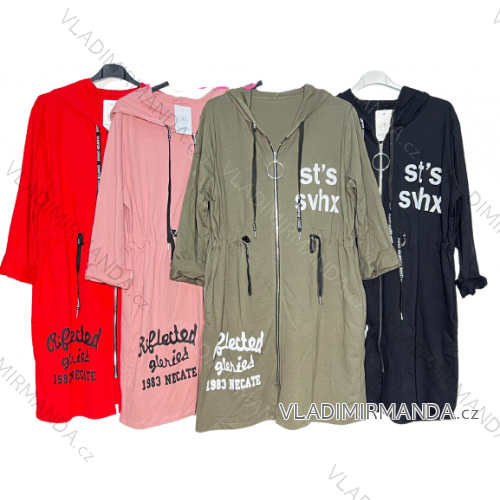 Kabát na zips s kapucňou dlhý rukáv dámska nadrozmer (2XL/3XL ONE SIZE) TALIANSKA MÓDA IM422P60B60D96
