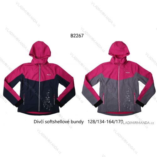 Bunda softshellová dlhý rukáv na zips s kapucňou dorast dievčenské (128/134-164/170) WOLF B2267
