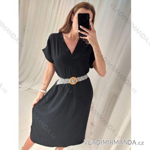 Šaty letné dlouhé s páskem krátky rukáv dámske (S/M ONE SIZE) TALIANSKA MÓDA IMPLM22CLARA