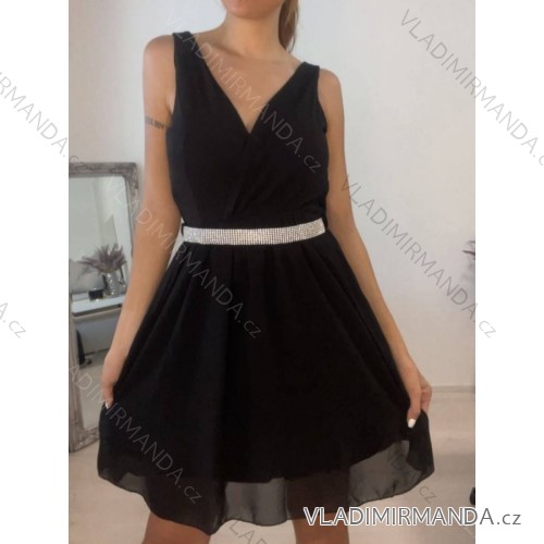 Šaty elegantní šifonové na ramínka dámské (S/M ONE SIZE) ITALSKÁ MÓDA IMM2223542LS/DR čierna S/M