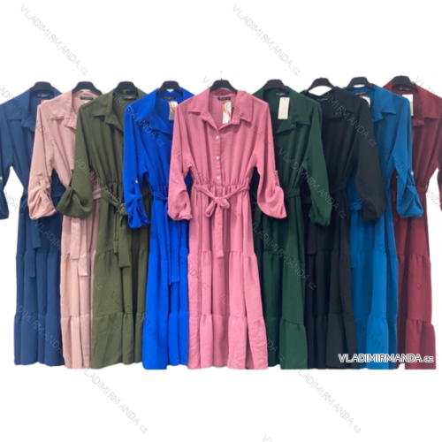 Šaty dlhé košeľové dlhý rukáv dámske (M/L ONE SIZE) TALIANSKA MÓDA IMC22560