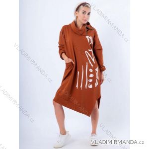 Šaty mikinové oversize dlhý rukáv dámske nadrozmer (XL/2XL ONE SIZE) TALIANSKA MÓDA IMC22607