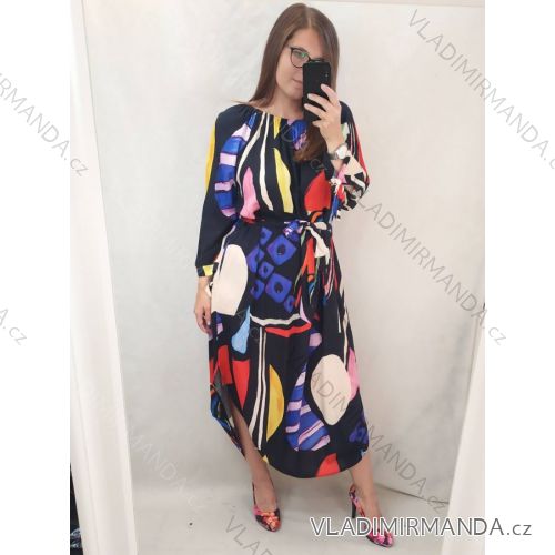 Šaty dlhé dlhý rukáv dámske nadrozměr (2XL / 3XL ONE SIZE) TALIANSKÁ MÓDA SAFEELIZ21130