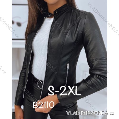 Bunda koženková dlouhý rukáv dámska (S-2XL) FRANCÚZSKA MÓDA FMWB22B2110