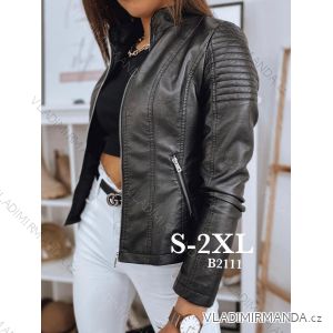 Bunda koženková dlouhý rukáv dámska (S-2XL) FRANCÚZSKA MÓDA FMWB22B2111