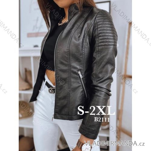 Bunda koženková dlouhý rukáv dámska (S-2XL) FRANCÚZSKA MÓDA FMWB22B2111