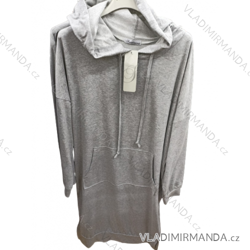 Šaty mikinové/mikina predĺžená s kapucňou dlhý rukáv dámske (S/M ONE SIZE) TALIANSKA MóDA IM4221319
