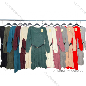 Šaty pletené s opaskom dlhý rukáv dámske (S/M/L ONE SIZE) TALIANSKA MóDA IM422P45D103