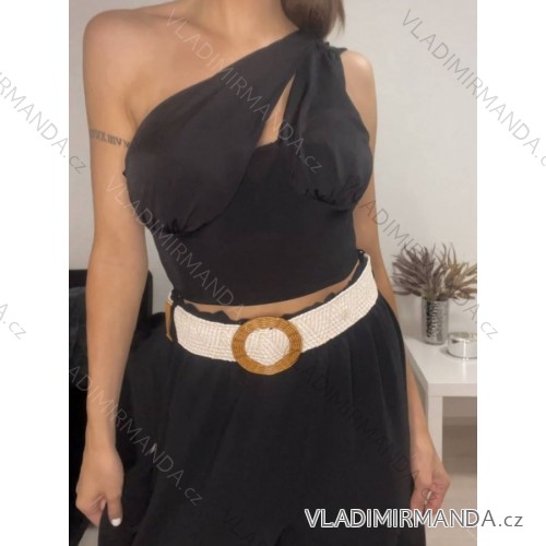 Tielko crop top bez rukávov dámske (S/M ONE SIZE) TALIANSKA MÓDA IMPBB22B10673/DR čierna S/M