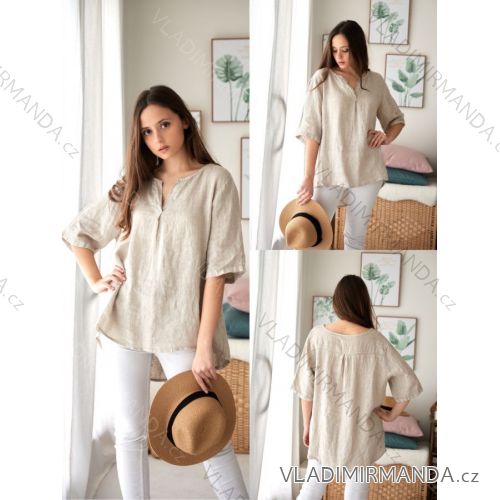Tunika ľanová oversize dlhý rukáv dámska (S/M ONE SIZE) TALIANSKA MÓDA IMPLI2220026