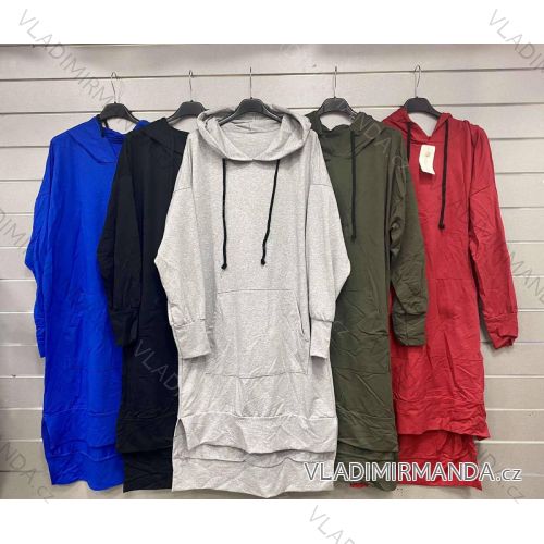 Šaty mikinové s kapucňou bavlnené dlhý rukáv dámsky (S/M/L ONE SIZE) TALIANSKA MÓDA IMWGS223143
