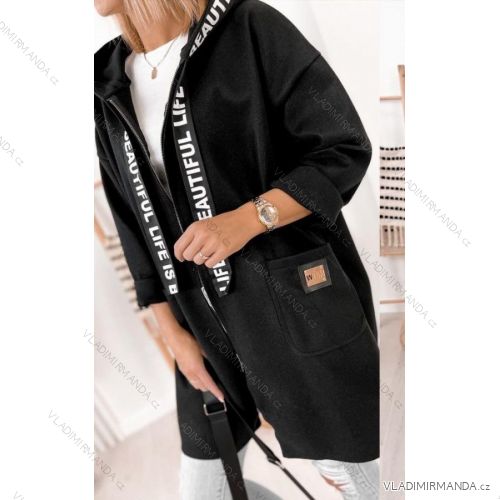Kabát na zips s kapucňou dlhý rukáv dámsky (S/M ONE SIZE) TALIANSKA MÓDA IMWGM223151