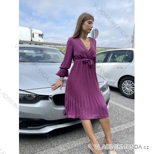 Šaty elegantní skládané dlouhý rukáv dámské (S/M ONE SIZE) ITALSKÁ MÓDA IMPDY22EF89339
