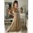 Šaty dlhé elegantné spoločenské na ramienka dámske (S/M ONE SIZE) TALIANSKA MÓDA IMPSH243670 béžová S/M