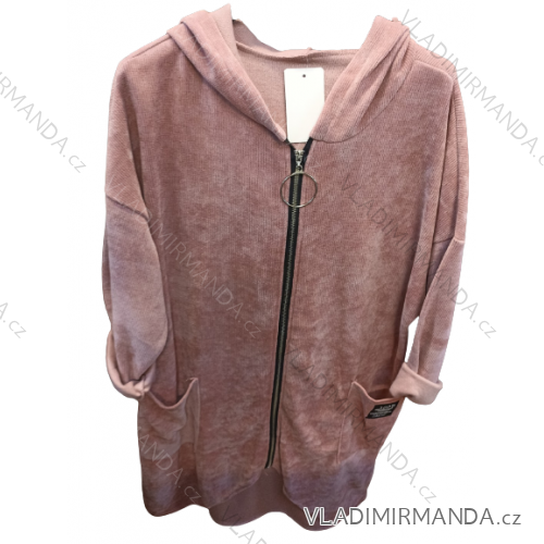 Mikina predĺžená s kapucňou na zips dlhý rukáv dámske nadrozmer (XL/2XL ONE SIZE) TALIANSKA MÓDA IM422692