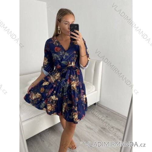 Šaty dlhý rukáv dámske (S/M/L ONE SIZE) TALIANSKA MÓDA IM622104 námornícka modrá S/M