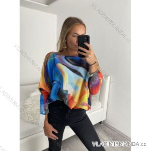 Sveter oversize dlouhý rukáv tenký s potlačou dámsky (M/L ONE SIZE) TALIANSKA MóDA IMB22ABSTRA