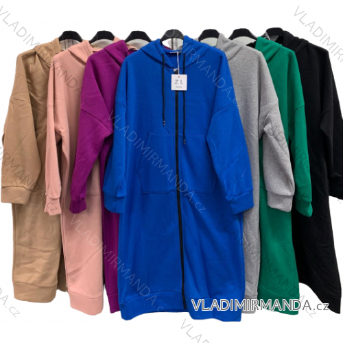Mikina predĺžená na zips s kapucňou dlhý rukáv dámska (2XL/3XL ONE SIZE) TALIANSKA MÓDA IMC22664