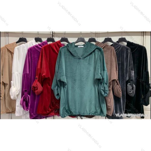 Mikina zamatová kapucňou dlhý rukáv dámska (2XL/3XL ONE SIZE) TALIANSKA MÓDA IMC22679