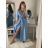 Šaty spoločenské elegantný letný krátky rukáv dámske (S/M ONE SIZE) TALIANSKA MÓDA IMPSH22L52150/DR modrá světlá