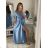 Šaty spoločenské elegantný letný krátky rukáv dámske (S/M ONE SIZE) TALIANSKA MÓDA IMPSH22L52150/DR modrá světlá