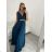 Šaty dlhé na ramienka spoločenské elegantné plesové s opaskom dámske (S/M ONE SIZE) TALIANSKA MÓDA IMM22Q52228/DR svetlo modrá