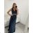 Šaty dlhé na ramienka spoločenské elegantné plesové s opaskom dámske (S/M ONE SIZE) TALIANSKA MÓDA IMM22Q52228/DR svetlo modrá