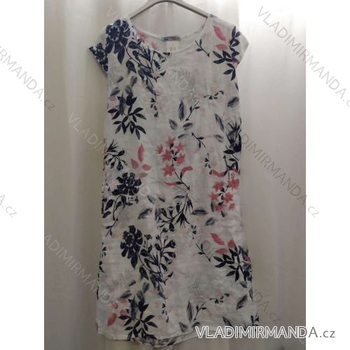 Šaty letné ľanové krátky rukáv dámska nadrozmer (M, L, XL, 2XL ONE SIZE) TALIANSKA MÓDA IM422PLANE
