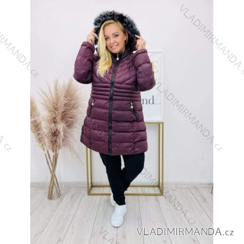 Bunda/kabát s kapucňou dlhý rukáv dámsky nadrozmer (50-52, 54-56) TURECKá MóDA TMLBL223562