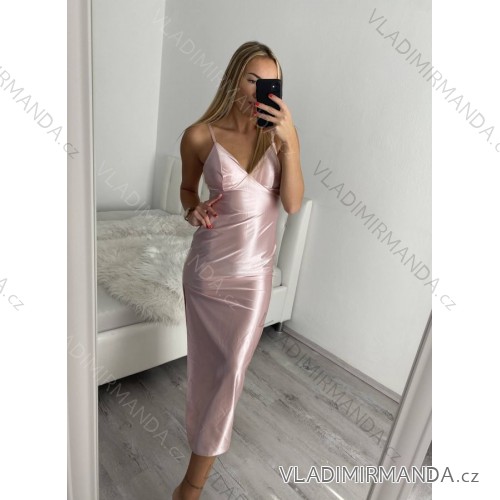 Šaty letné dlhé na ramienka dámske (S/M ONE SIZE) TALIANSKA MÓDA IMPBB22B23820 ružová S/M