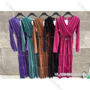 Šaty elegantné s opaskom dlhý rukáv dámske (S/M ONE SIZE) TALIANSKA MÓDA IMPDY22FEH1923