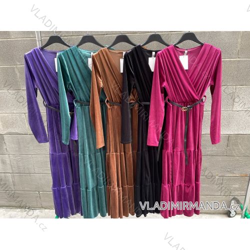 Šaty elegantné s opaskom dlhý rukáv dámske (S/M ONE SIZE) TALIANSKA MÓDA IMPDY22FEH1923