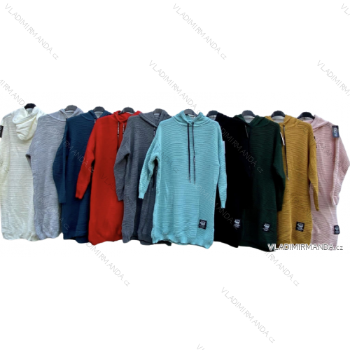 Svetr prodloužený pletený s kapucí dlouhý rukáv dámské (XL/2XL ONE SIZE) ITALSKÁ MÓDA IMD23719