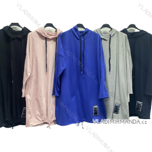 Šaty mikinové s kapucňou dlhý rukáv dámske nadrozmer (2XL/3XL ONE SIZE) TALIANSKA MÓDA IMC22731