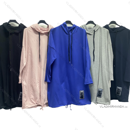 Šaty mikinové s kapucňou dlhý rukáv dámske nadrozmer (2XL/3XL ONE SIZE) TALIANSKA MÓDA IMC22731