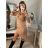Šaty elegantné košeľové dlhý rukáv dámske (S/M ONE SIZE) TALIANSKA MÓDA IMWB22273/DR S/M hnedá