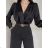 Body alá blúzka elegantný saténové  dlhý rukáv dámske (S/M ONE SIZE) TALIANSKA MÓDA IMM22LS17519/DR čierna S/M