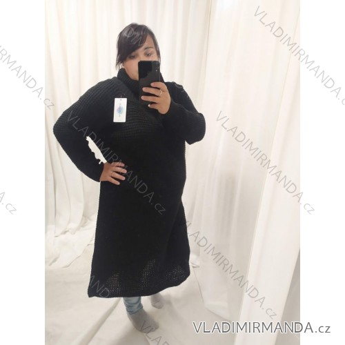 Šaty dlhé pletené s rolákom dlhý rukáv dámske (L / XL ONE SIZE) TALIANSKÁ MÓDA IM4212551 čierna L/XL one size