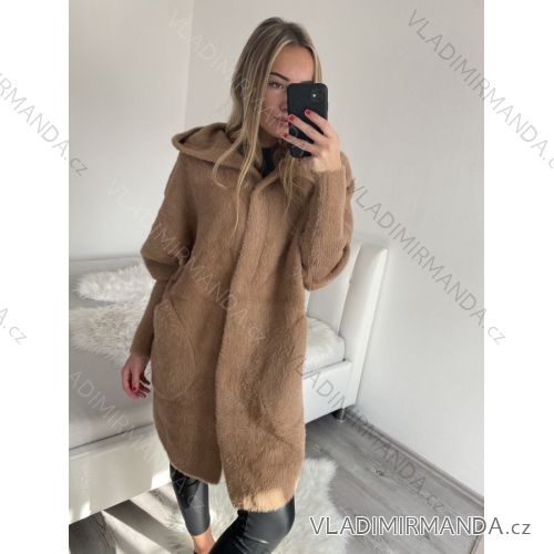 Kabát alpaka s kapucňou dámsky nadromer (XL/2XL ONE SIZE) TALIANSKA MÓDA IMD22918/DR XL/2XL hnedá
