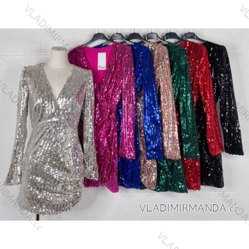 Šaty elegantné trblietavé dlhý rukáv dámske (S/M ONE SIZE) TALIANSKA MÓDA IMPBB22A27523
