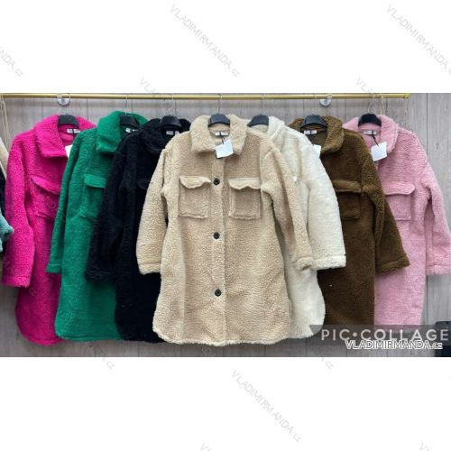 Kabátik teddy dlhý rukáv dámsky (S/M ONE SIZE) TALIANSKA MÓDA IMWL22015