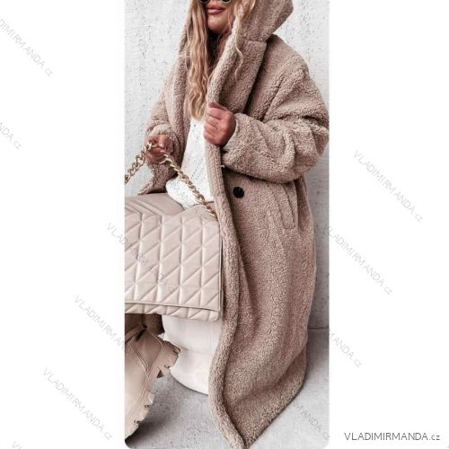 Kabát teddy s kapucňou dlhý rukáv dámsky (S/M ONE SIZE) TALIANSKA MÓDA IMWL22036